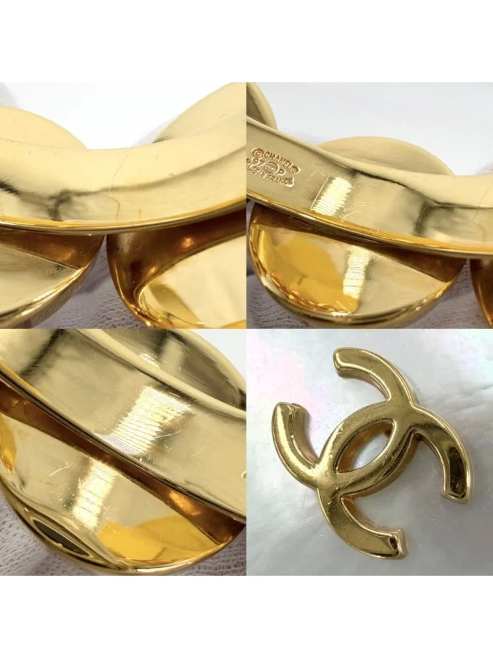 Chanel Bangle CC Logo Vintage Gold Plated White Bracelet